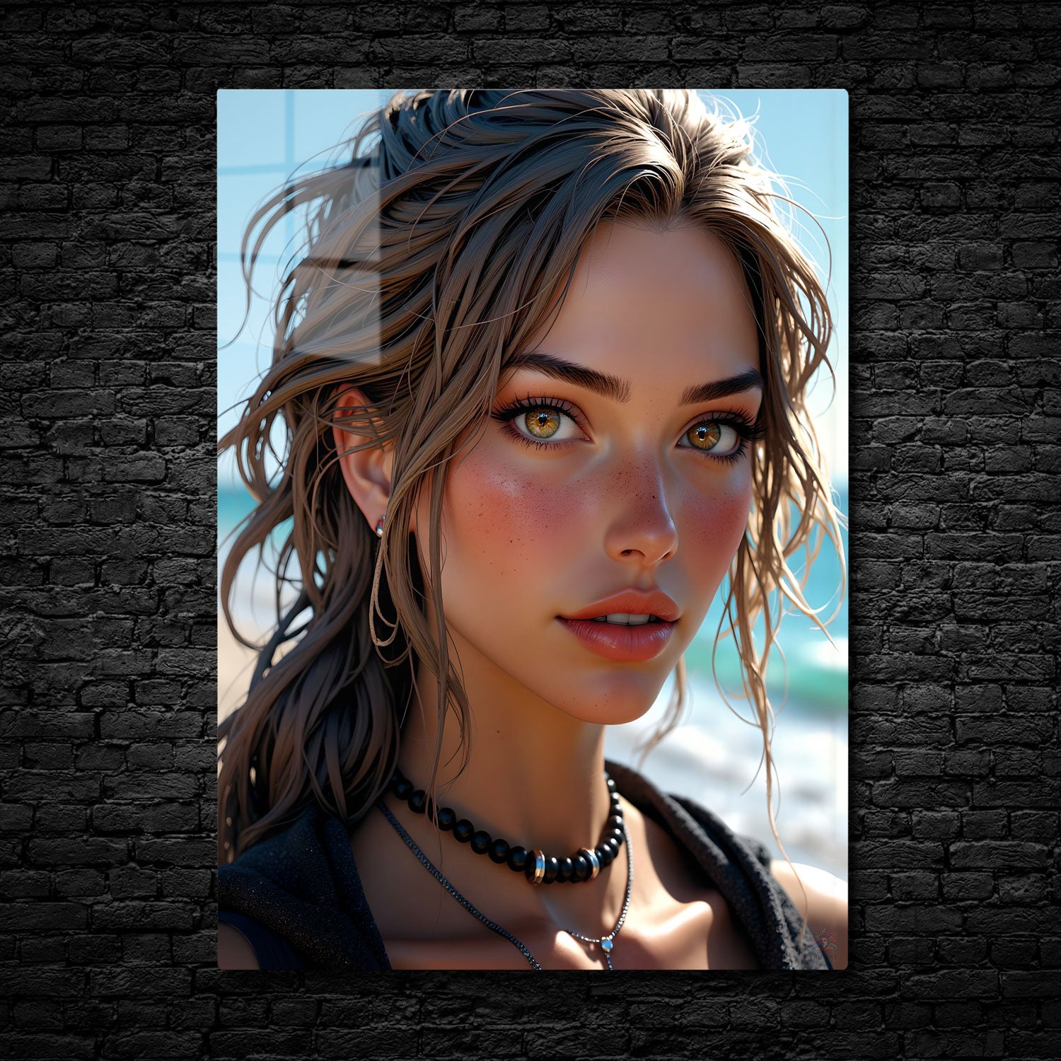 In "Freckles of the Sea," the beauty of nature and the sea is reflected in the subject’s radiant, sun-kissed face. Her delicate freckles, kissed by the ocean breeze, add to her natural charm, while her glowing golden eyes mirror the warmth and serenity of the sunlit waves.