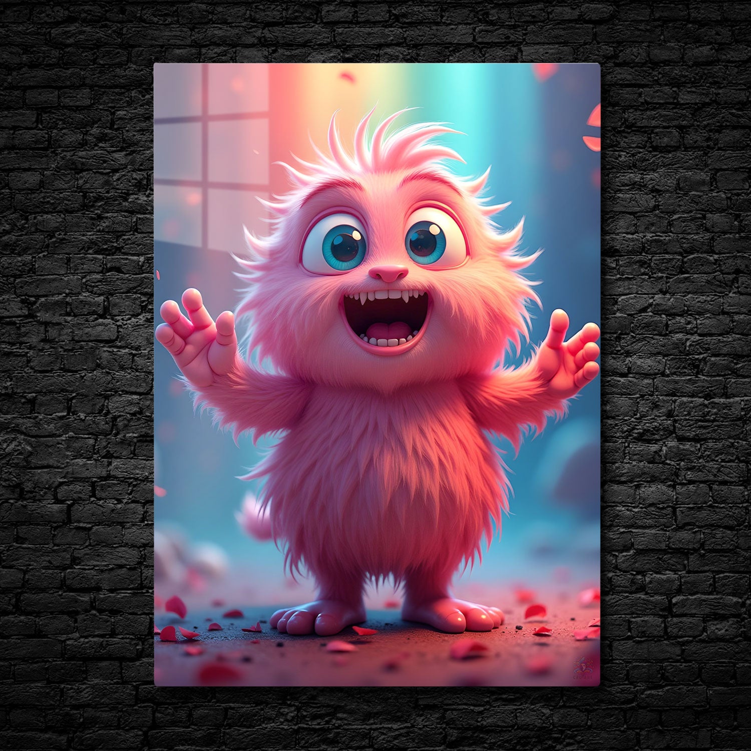 "Fluffy Joy" is an adorable burst of happiness embodied in a vibrant, pink, and fluffy creature.