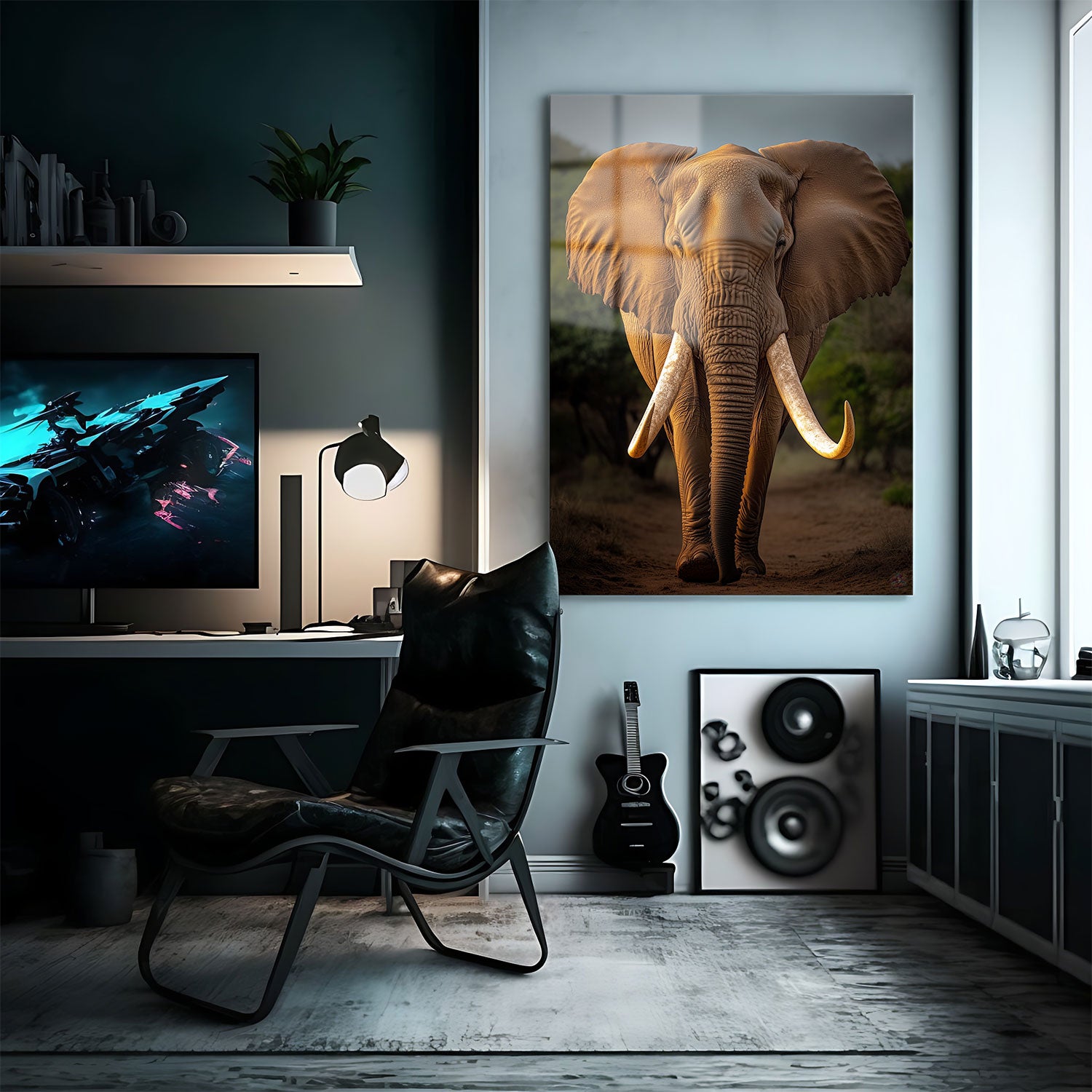 This awe-inspiring portrait captures the grandeur of an elephant as it strides forward with calm authority. 