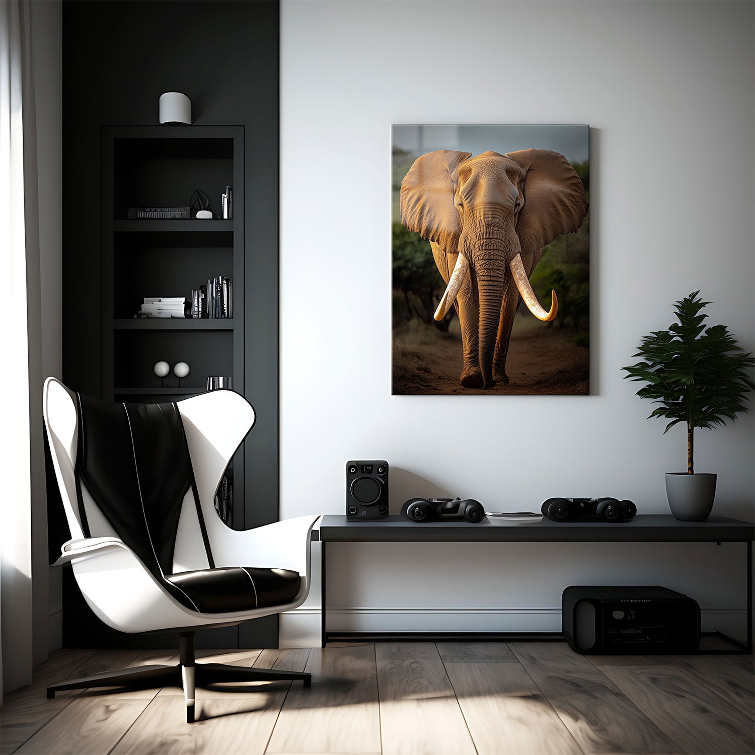 Its textured skin and formidable tusks reflect the strength and wisdom of one of nature’s most respected creatures. 