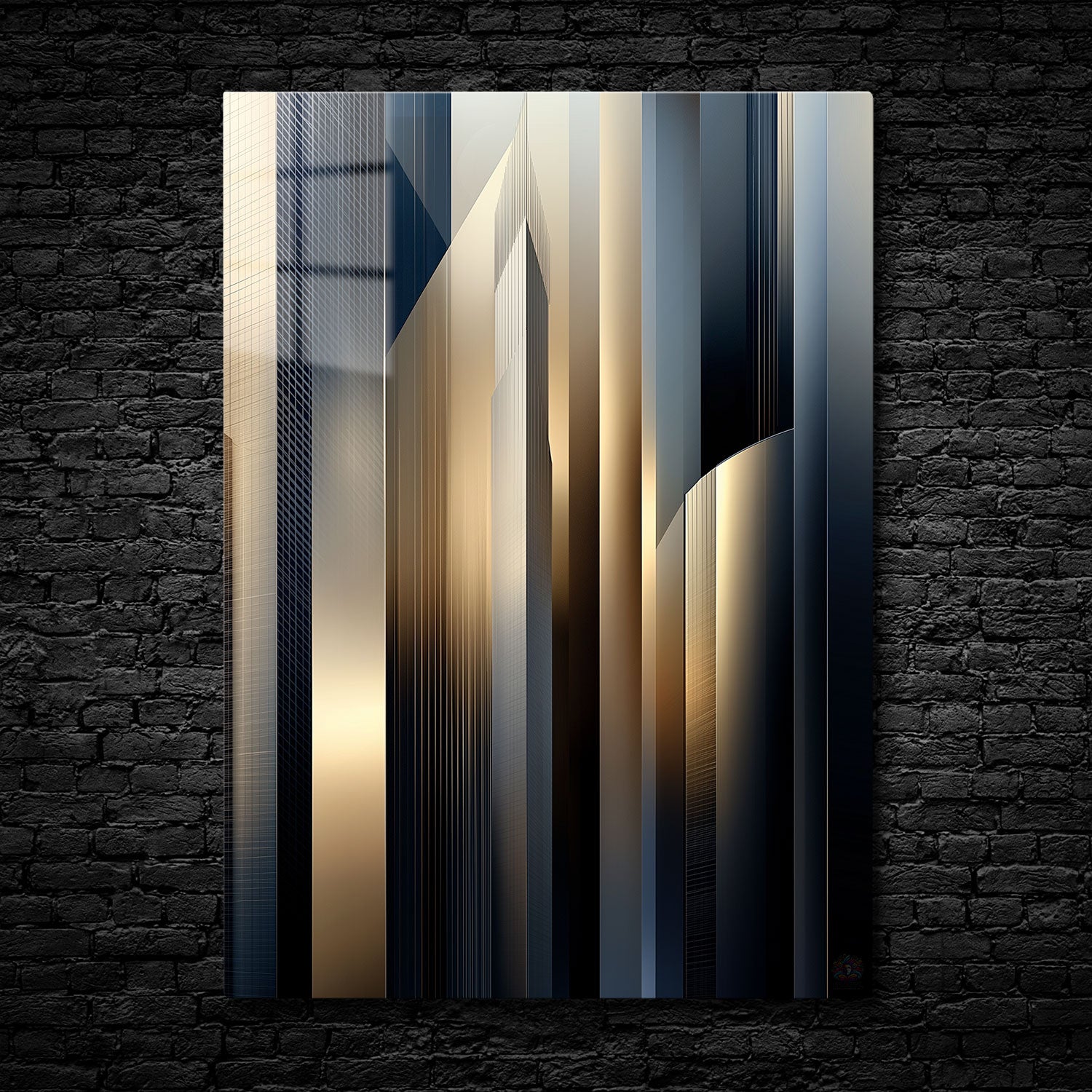 Abstract composition of skyscrapers in golden and metallic tones, showcasing modern urban architecture - Metal Print