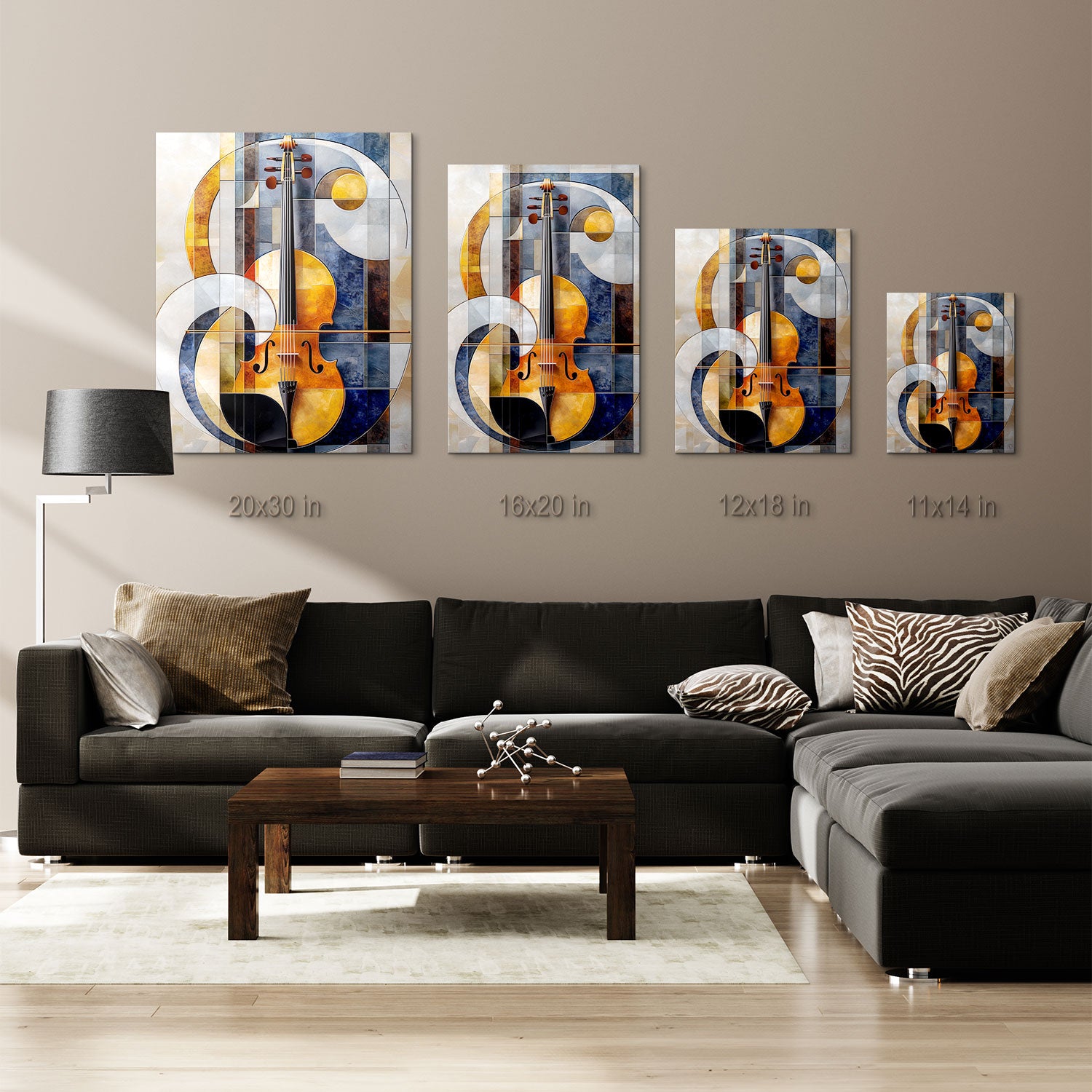 Abstract violin art with bold colors and dynamic shapes on a metal print MEtal Print Sizes