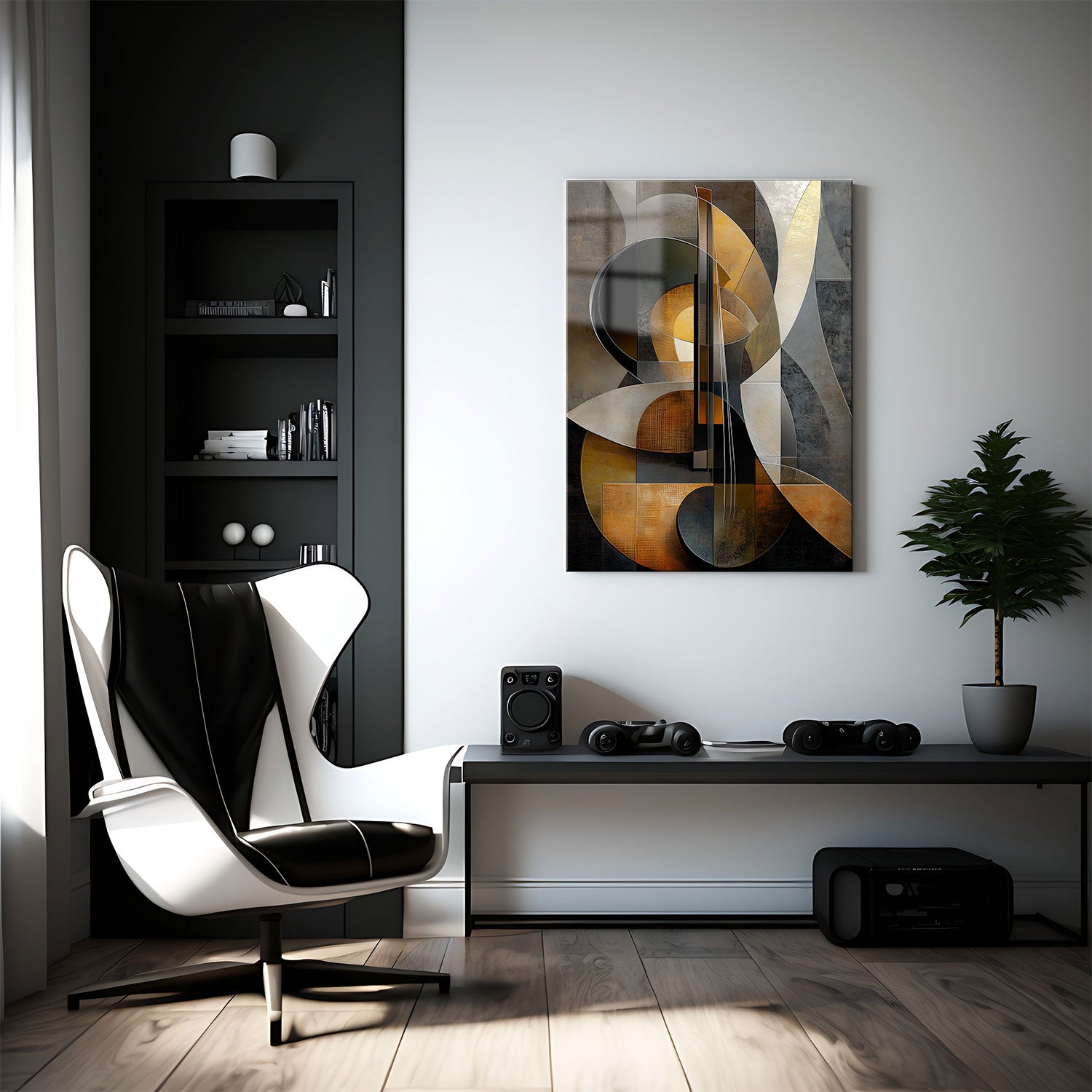 Artistic metal print of a violin abstractly rendered with golden warmth and rhythmic design - Metal Print